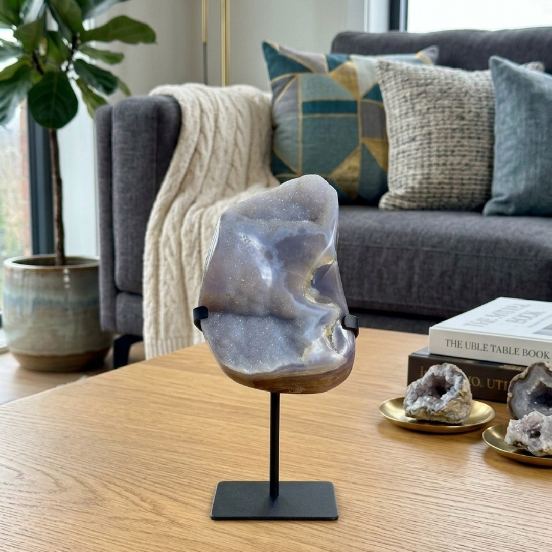Blue Agate Geode on Stand