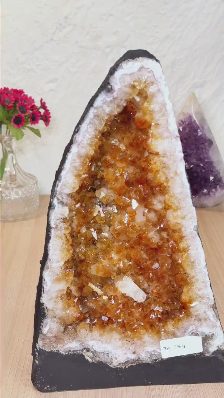 Natural Citrine Cathedral with Calcite Inclusion